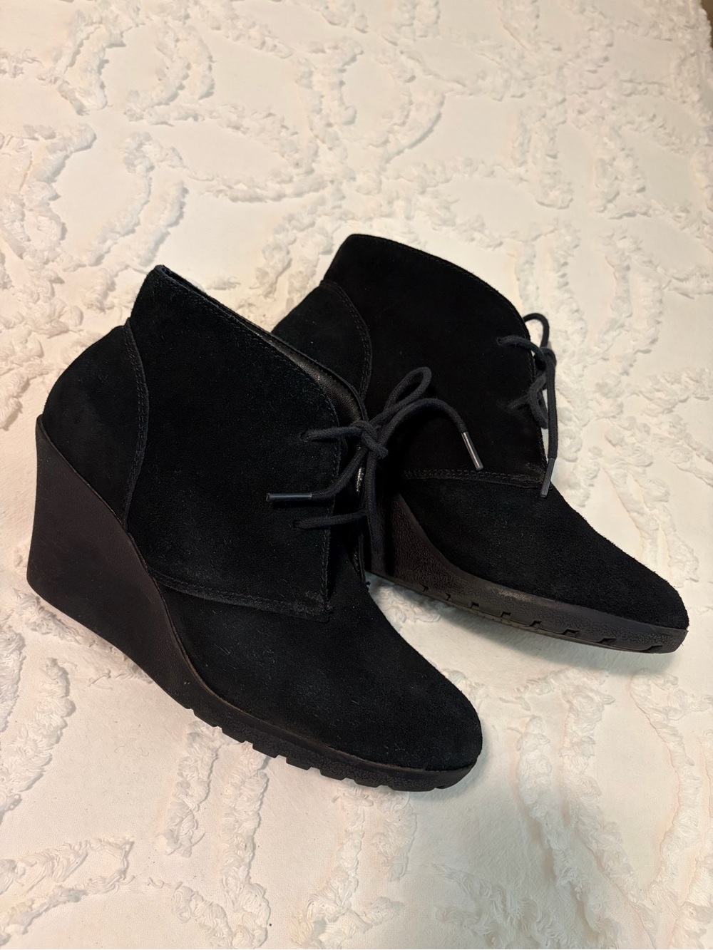 White Mountain Black Suede Lace-Up Wedge Booties